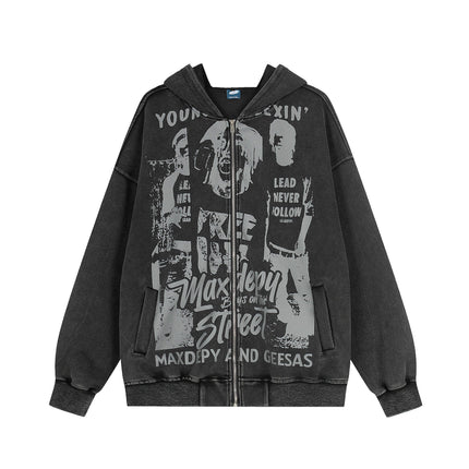 TALKLESSFASHION M / black EON 26 spring new spot American street trendy high street individual pattern design hooded sweatshirt cardigan men