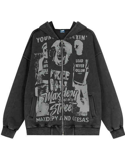 TALKLESSFASHION M / black EON 26 spring new spot American street trendy high street individual pattern design hooded sweatshirt cardigan men