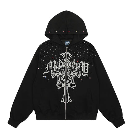TALKLESSFASHION M / black EON 26 spring new spot American street trendy high street individual pattern hooded sweatshirt jacket for men