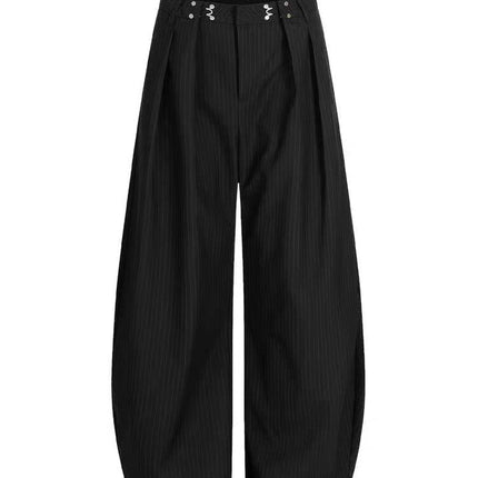 TALKLESSFASHION M / Black high quality American vintage pleated design men's and women's spring and autumn vertical stripes wide leg loose straight casual trousers scimitar trousers