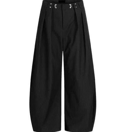 TALKLESSFASHION M / Black high quality American vintage pleated design men's and women's spring and autumn vertical stripes wide leg loose straight casual trousers scimitar trousers
