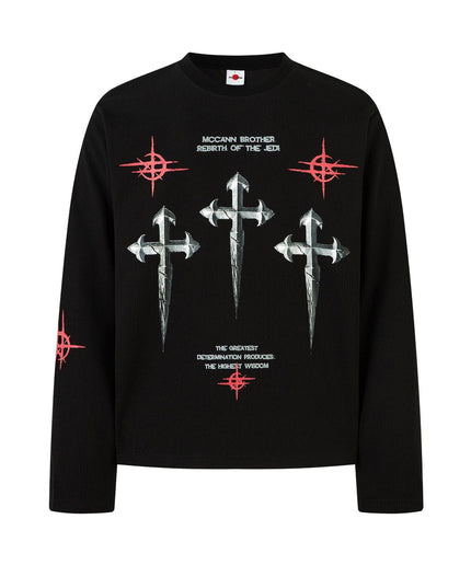 TALKLESSFASHION M / black Hip-Hop Dark Cross Graphic Long Sleeve Tee