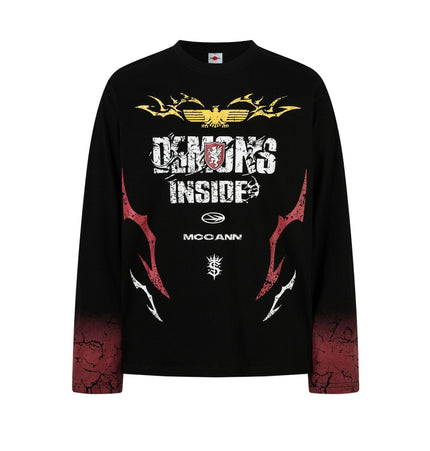 THETLSTUDIO M / black Hip-Hop Motorcycle Dark Print Long Sleeve Tee