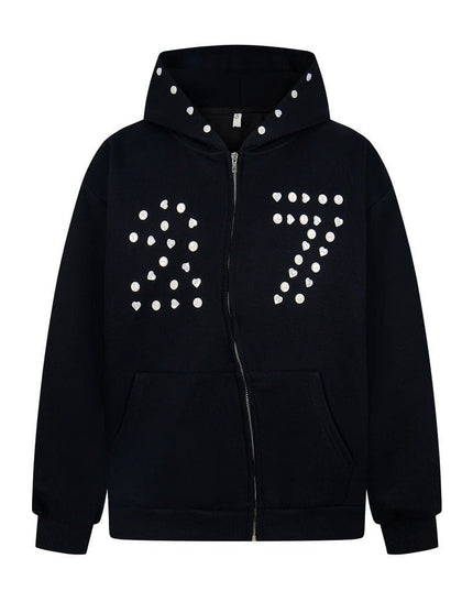 TALKLESSFASHION M / black irregular twist zipper cardigan sweatshirt