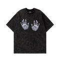 TALKLESSFASHION M / black Jiaqlo men's 2025 spring and summer new American street fashion brand wash worn-out hand print short sleeve T-shirt men