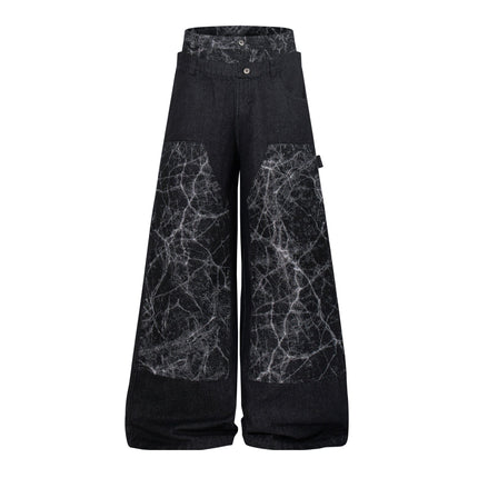 TALKLESSFASHION M / black Jiayiku 2026 new arrivals American high street RO style heavy washed workwear wide-leg jeans loose logging pants