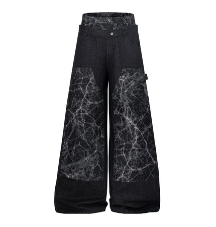 THETLSTUDIO M / black Jiayiku 2026 new arrivals American high street RO style heavy washed workwear wide-leg jeans loose logging pants