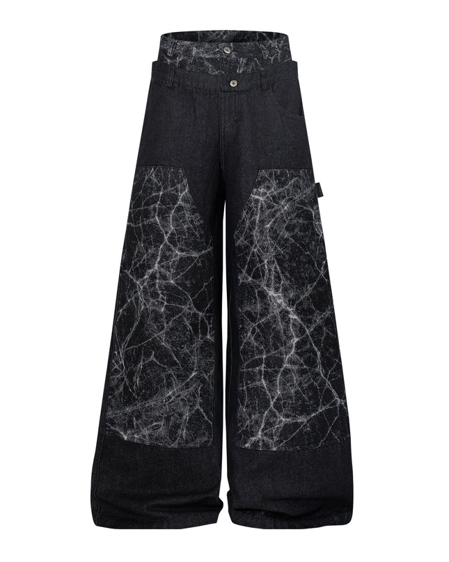 TALKLESSFASHION M / black Jiayiku 2026 new arrivals American high street RO style heavy washed workwear wide-leg jeans loose logging pants