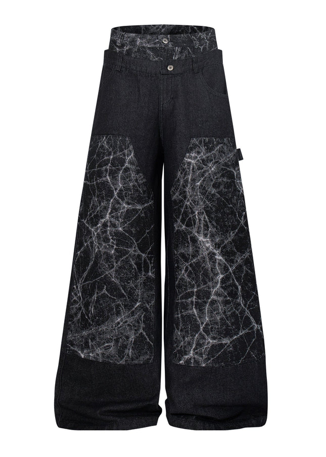 TALKLESSFASHION M / black Jiayiku 2026 new arrivals American high street RO style heavy washed workwear wide-leg jeans loose logging pants