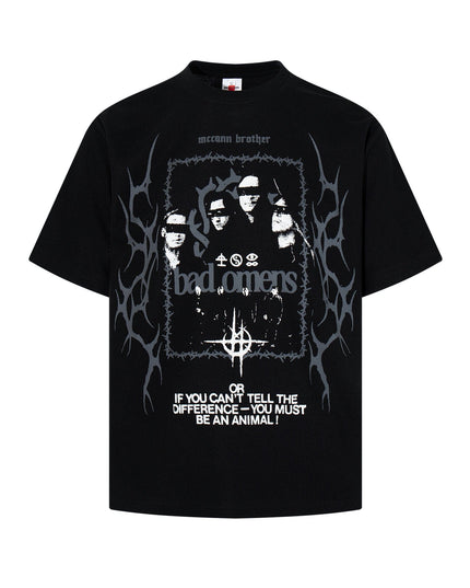 TALKLESSFASHION M / black Jiayiku's 2026 new American street trendy brand tee dark punk print T-shirt waffle short-sleeved top