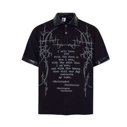 TALKLESSFASHION M / black Jiayiku's 2026 new arrival American street dark thorn waffle short-sleeved T-shirt patchwork lapel polo shirt