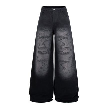TALKLESSFASHION M / black Jiayiku's 2026 new arrivals, American high street RO style, heavy washed wide-leg jeans, loose python pattern floor-length pants