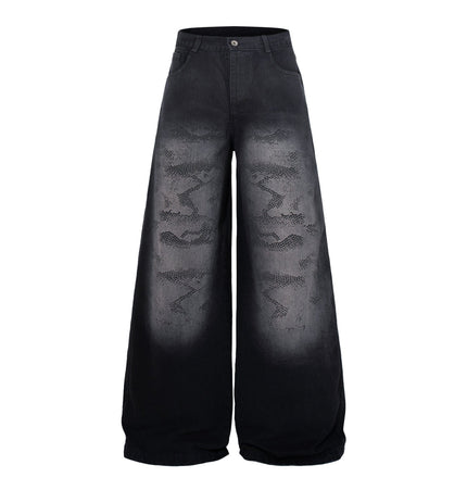 THETLSTUDIO M / black Jiayiku's 2026 new arrivals, American high street RO style, heavy washed wide-leg jeans, loose python pattern floor-length pants