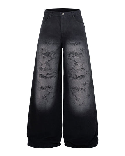TALKLESSFASHION M / black Jiayiku's 2026 new arrivals, American high street RO style, heavy washed wide-leg jeans, loose python pattern floor-length pants