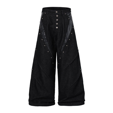 TALKLESSFASHION M / black Jiayiku's 2026 new arrivals, American high street RO style, special-shaped deconstruction, motorcycle-style personalized jeans, loose wide-leg pants