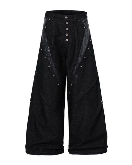 TALKLESSFASHION M / black Jiayiku's 2026 new arrivals, American high street RO style, special-shaped deconstruction, motorcycle-style personalized jeans, loose wide-leg pants
