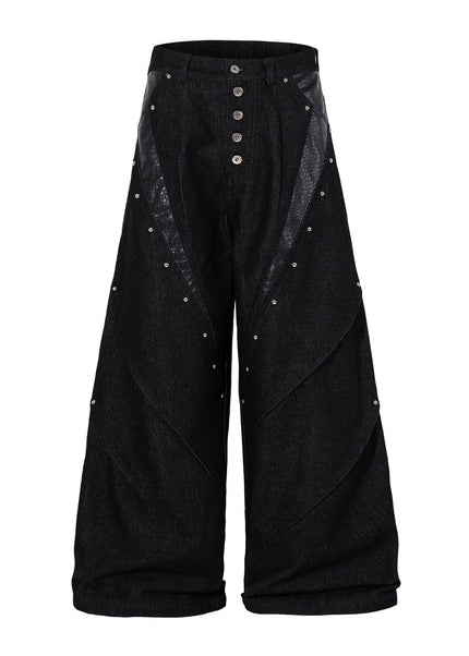 THETLSTUDIO M / black Jiayiku's 2026 new arrivals, American high street RO style, special-shaped deconstruction, motorcycle-style personalized jeans, loose wide-leg pants