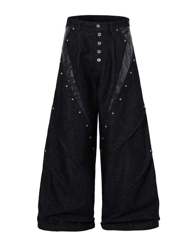 TALKLESSFASHION M / black Jiayiku's 2026 new arrivals, American high street RO style, special-shaped deconstruction, motorcycle-style personalized jeans, loose wide-leg pants