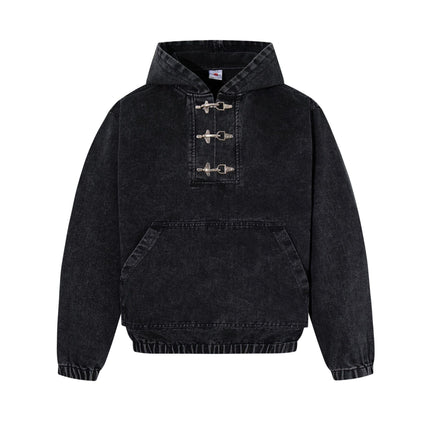 TALKLESSFASHION M / black Jiayiku's 2026 new arrivals, American trendy brand retro heavyweight washed denim jackets, airplane buckle sweatshirts, hooded jackets
