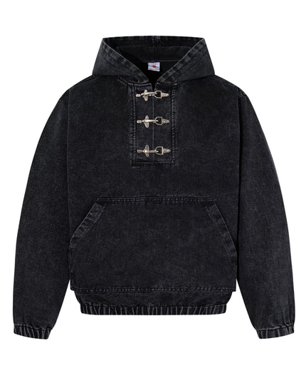 TALKLESSFASHION M / black Jiayiku's 2026 new arrivals, American trendy brand retro heavyweight washed denim jackets, airplane buckle sweatshirts, hooded jackets
