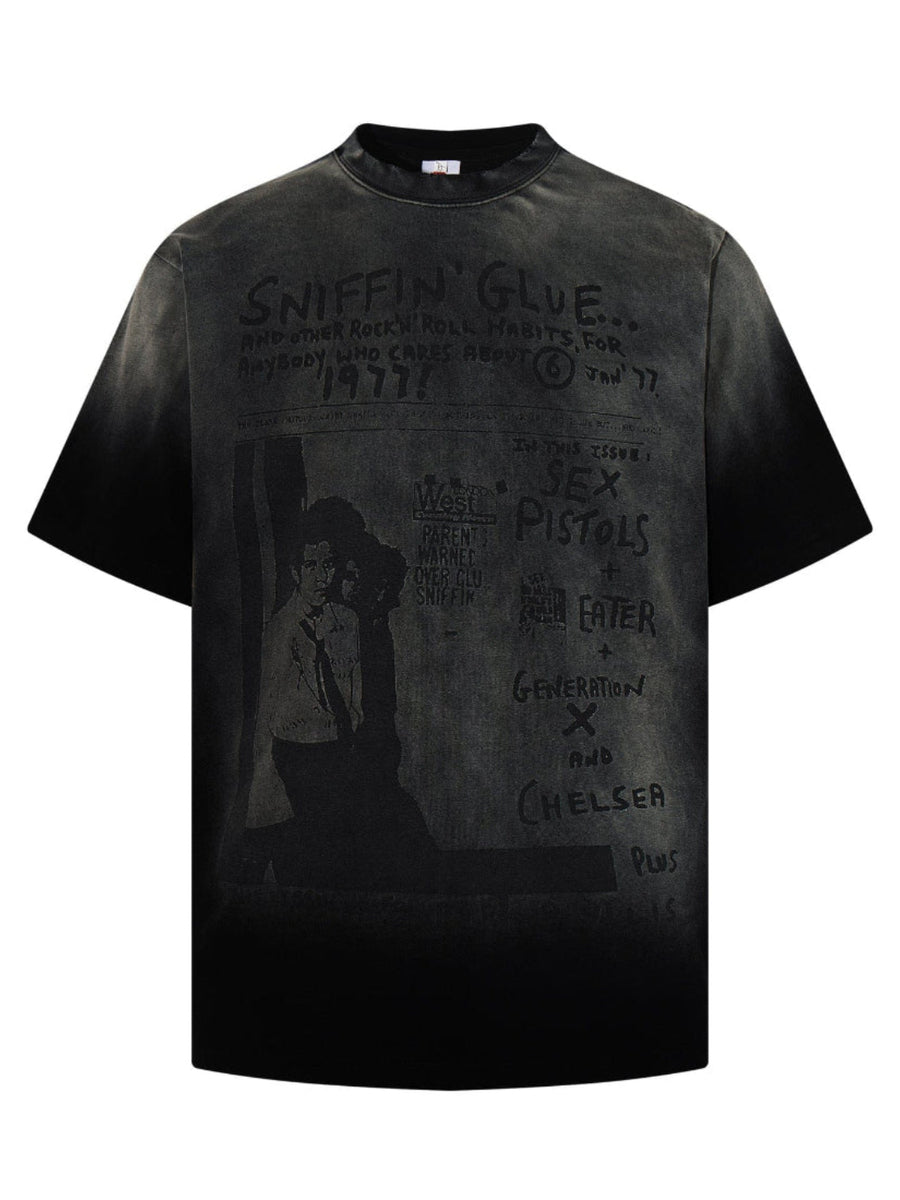 THETLSTUDIO M / black Jiayiku's 2026 summer new American street hip-hop trendy brand tee cultural shirt gradient color washed destruction T-shirt
