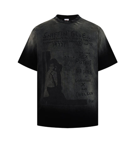 THETLSTUDIO M / black Jiayiku's 2026 summer new American street hip-hop trendy brand tee cultural shirt gradient color washed destruction T-shirt