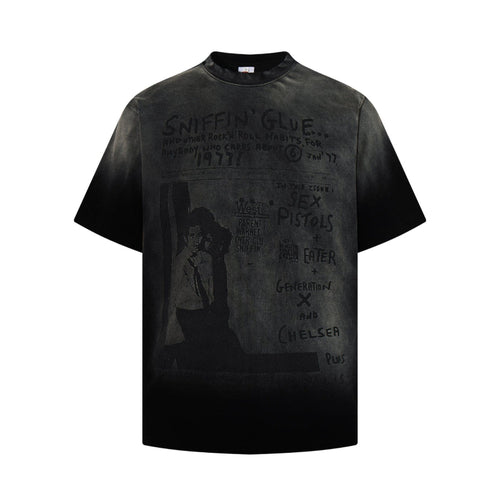 THETLSTUDIO M / black Jiayiku's 2026 summer new American street hip-hop trendy brand tee cultural shirt gradient color washed destruction T-shirt