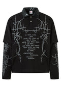 TALKLESSFASHION M / black Jiayloku Men's Fall 2025 New American Retro Trendy Brand Dark Fake Two Polo Shirt Lapel T-Shirt