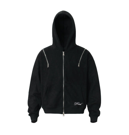 THETLSTUDIO M / black JW303 American Trend Suede Suede Vintage Structure Zipper Design Short and Wide Men's Hooded Cardigan Sweatshirt