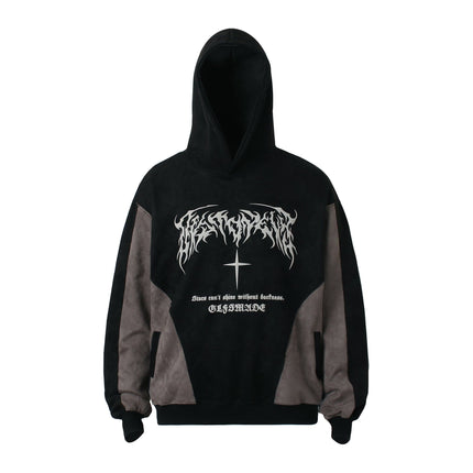 TALKLESSFASHION M / black JW523 American Retro Men's and Women's Premium Street Stitching Design Men's Loose Suede Thickened Sweatshirt