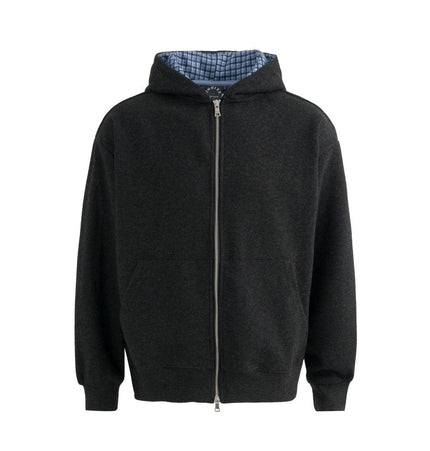 TALKLESSFASHION M / black loose two-way zipper letter hooded sweatshirt