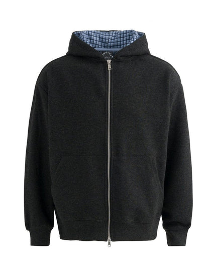 TALKLESSFASHION M / black loose two-way zipper letter hooded sweatshirt