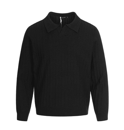 THETLSTUDIO M / Black MFY225 GXFortune American vintage high-end knitted polo shirt men's and women's trendy brand loose casual couple tops