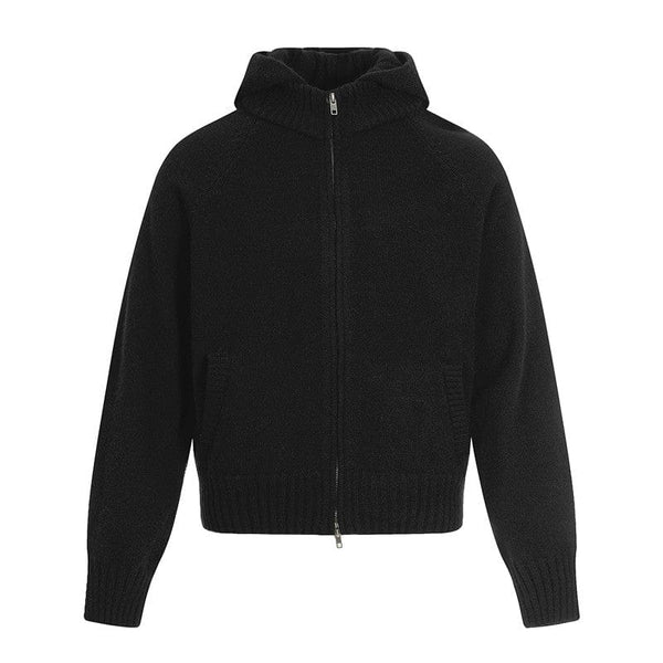 THETLSTUDIO M / Black MY017 GXFortune American Vintage Cleanfit Knit Men's and Women's Loose Casual Zip Cardigan Hooded Sweater — 2