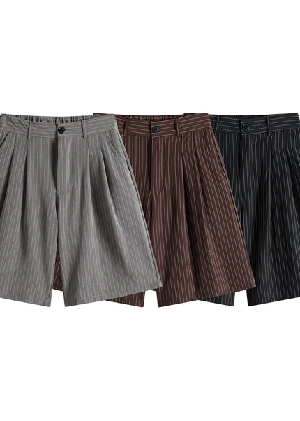 THETLSTUDIO M / black Old Money Pleated Striped Shorts