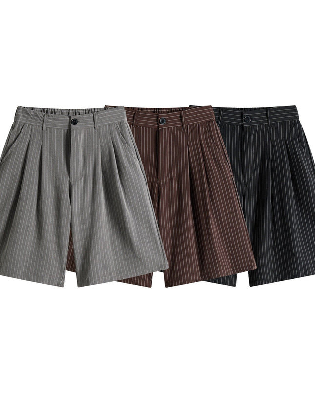 TALKLESSFASHION M / black Old Money Pleated Striped Shorts