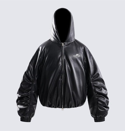 THETLSTUDIO M / black Silhouette Hooded Flying Leather Jacket