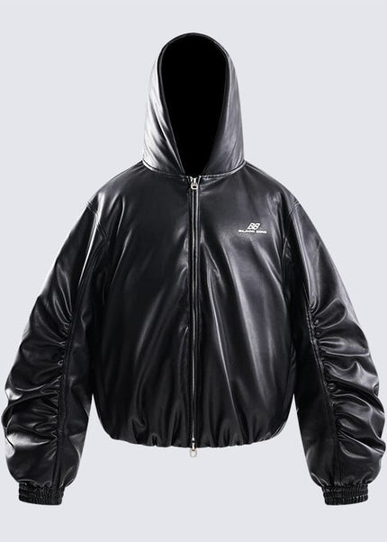 THETLSTUDIO M / black Silhouette Hooded Flying Leather Jacket
