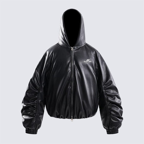 THETLSTUDIO M / black Silhouette Hooded Flying Leather Jacket