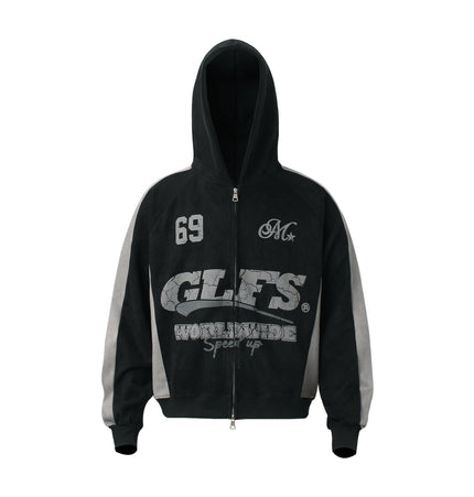 TALKLESSFASHION M / black Suede Biker Hooded Zip-Up