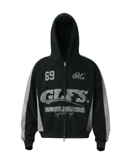 TALKLESSFASHION M / black Suede Biker Hooded Zip-Up
