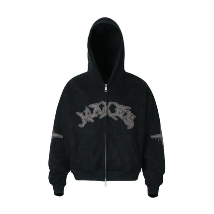 TALKLESSFASHION M / black Suede Hooded Street Sweatshirt