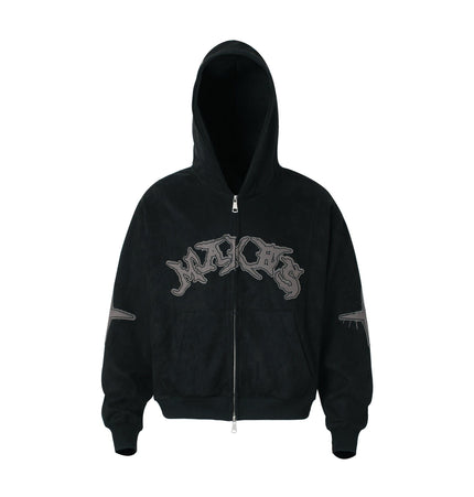 TALKLESSFASHION M / black Suede Hooded Street Sweatshirt