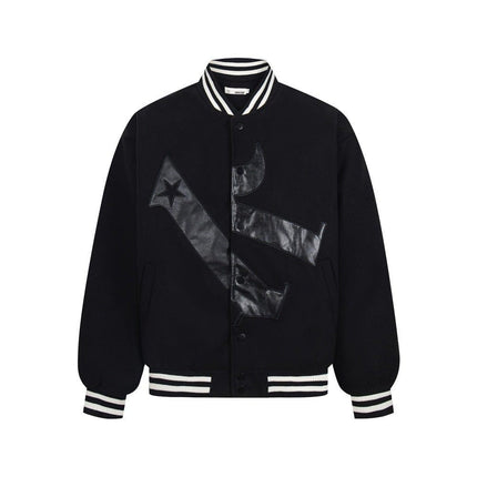 TALKLESSFASHION M / black TALKLESSFASHION: Bold Stitches Baseball Jacket