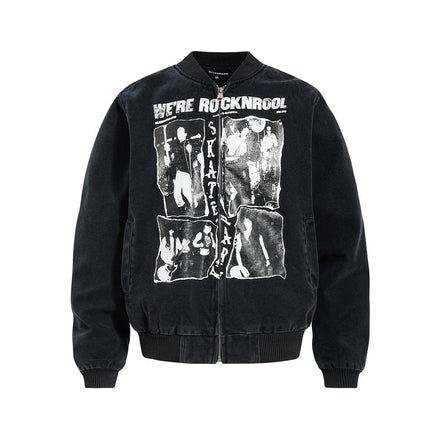 TALKLESSFASHION M / black Washed Canvas Flight Bomber Jacket