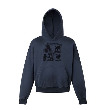 THETLSTUDIO M / blue 27415 American street trend neutral trend print old-feeling spray horse design short and wide men's hooded sweatshirt