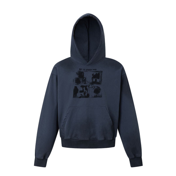 THETLSTUDIO M / blue 27415 American street trend neutral trend print old-feeling spray horse design short and wide men's hooded sweatshirt — 2