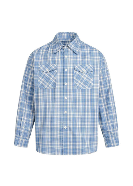 THETLSTUDIO M / blue EON 26 spring new spot American street trend distressed plaid double pocket long sleeve shirt for men