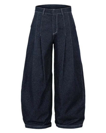TALKLESSFASHION M / Blue High Waist Pleated Blue Jeans—1007