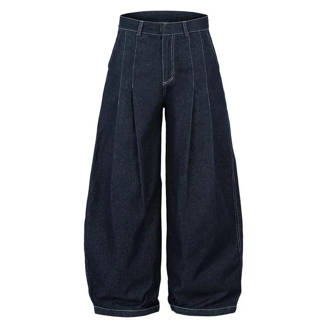 TALKLESSFASHION M / Blue High Waist Pleated Blue Jeans—1007